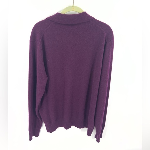 Qi Cashmere Sweater Mens L Purple Button Henley Collar Long Sleeve Pullover - Picture 3 of 9